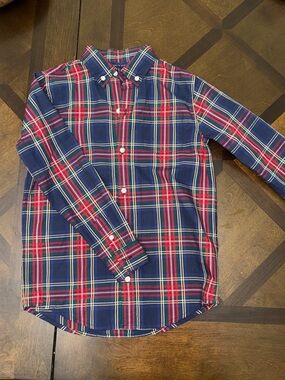Janie and Jack Navy and Red Plaid Button-Down Shirt